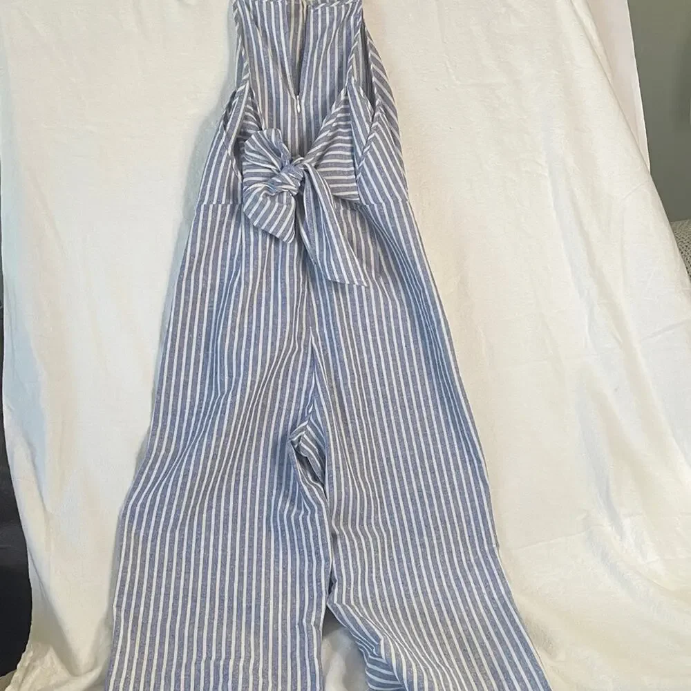 Greylin Blue and White Striped Jumpsuit